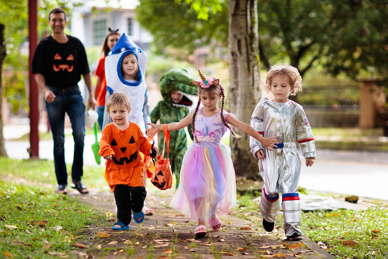Kids trick or treat. Halloween fun for children